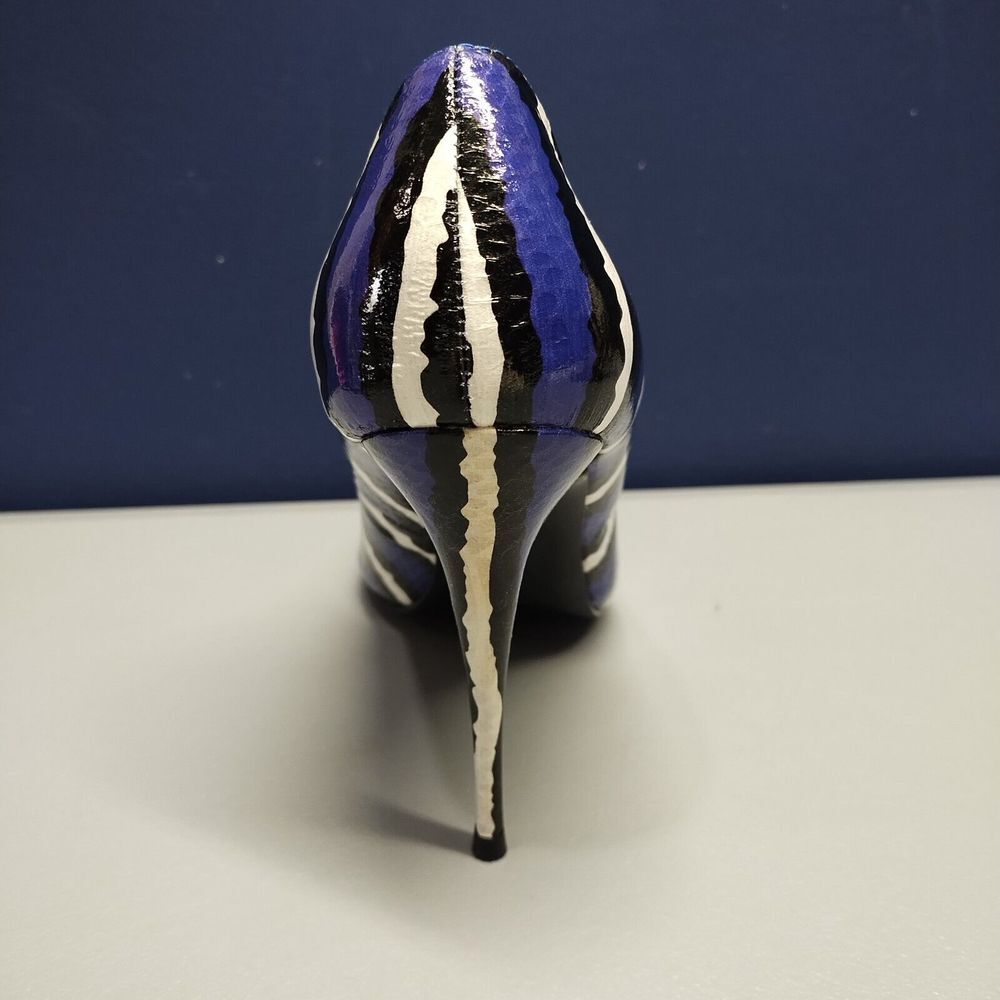LFL Snakeskin Stiletto Pumps Heel Womens Sz 7 Purple Multi Pointed Toe Slip On - Picture 3 of 16